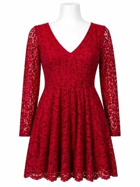 Size 1X Torrid Women’s Red Lace Skater Dress Fit Flare Holiday Party